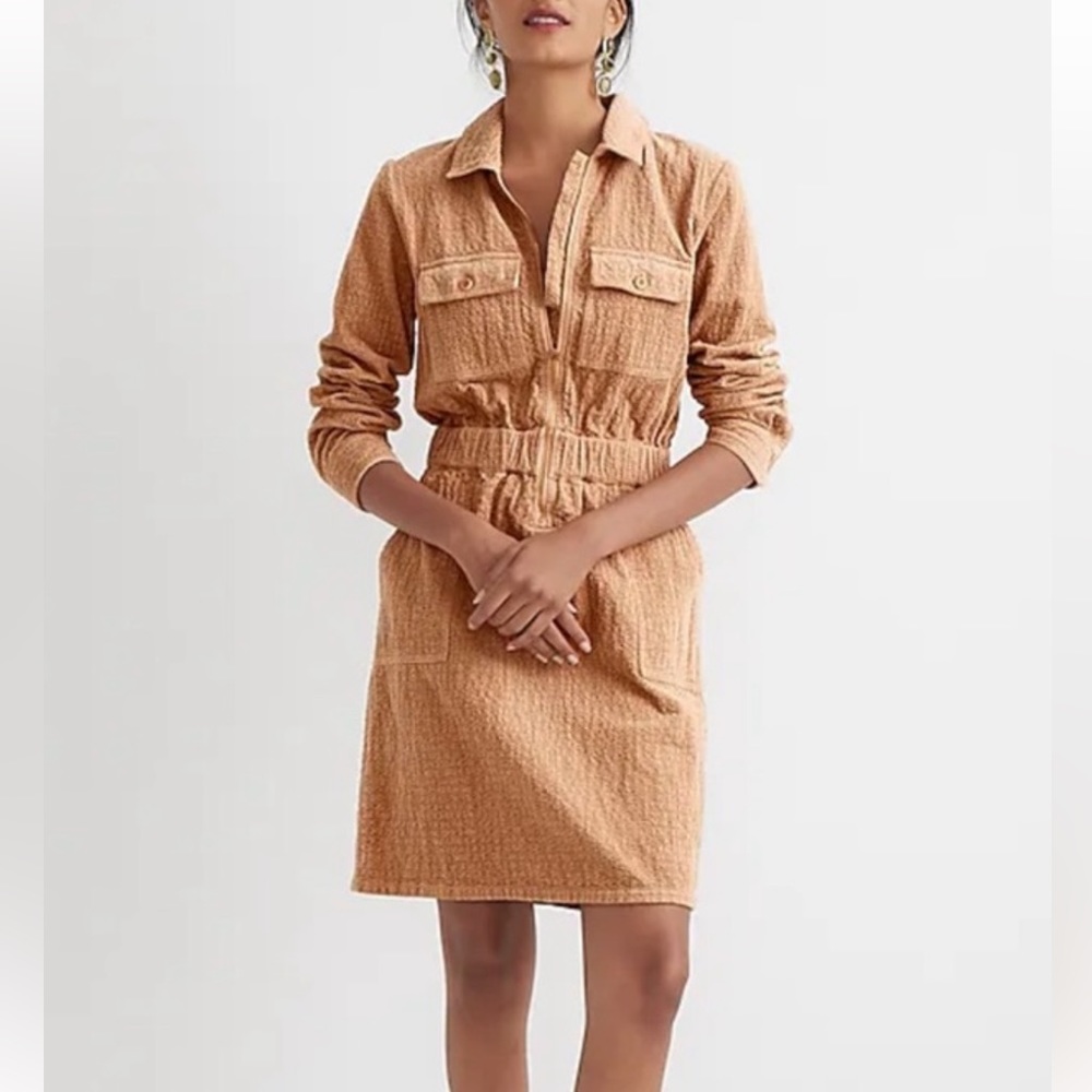 J. Crew corduroy zip front elastic waist dress SZ XL